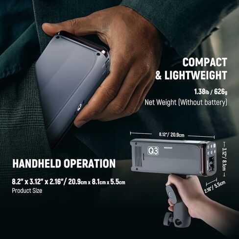 NEEWER Q3 200Ws 2.4G TTL Flash (الإصدار الثاني)، 1/8000 HSS GN58 ستروب ضوء التصوير الفوتوغرافي المحمول Monolight مع ناشر Softbox / بطارية ليثيوم 3200 مللي أمبير / 500 قوة كاملة / إعادة التدوير في 0.01-1.8 ثانية in Kuwait