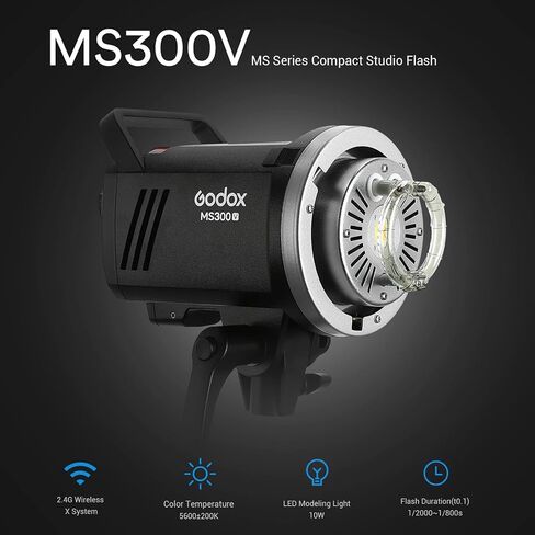 Godox MS300V MS300-V Studio Flash, 300ws 5600K Daylight Bowens Mount Monolight, Built-in Godox 2.4G Wireless System, 0.1-1.3s Recycle Time, LED Modelling Lamp in Saudi Arabia
