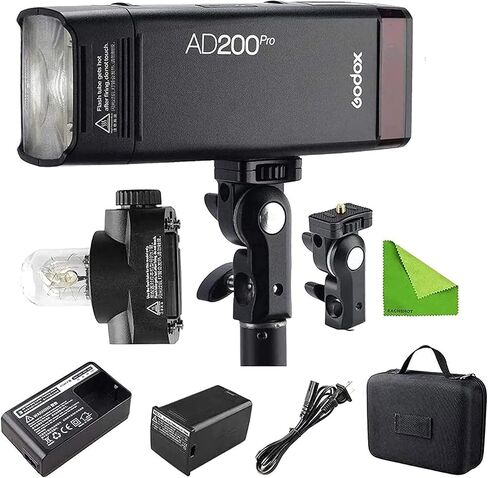 غودوكس فلاش فلاش AD200 برو AD200Pro 200Ws 2.4G، 1/8000 HSS، 500 فلاش كامل الطاقة، 0.01-1.8 ثانية، بطارية 2900mAh، لمبة عارية/سبيدلايت فريسنل رأس فلاش احادي in Kuwait