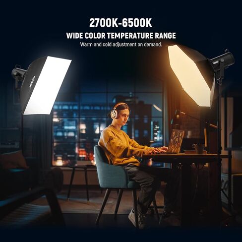 نيوير مصباح فيديو LED CB200B 210 واط مع جهاز تحكم عن بعد 2.4 جيجا/تطبيق، مصباح معدني بالكامل ثنائي اللون سي او بي مستمر مع حامل بوينز 90000 لوكس/1 متر 2700-6500 كلفن CRI/TLCI97+ 12 تاثير لتسجيل in Kuwait