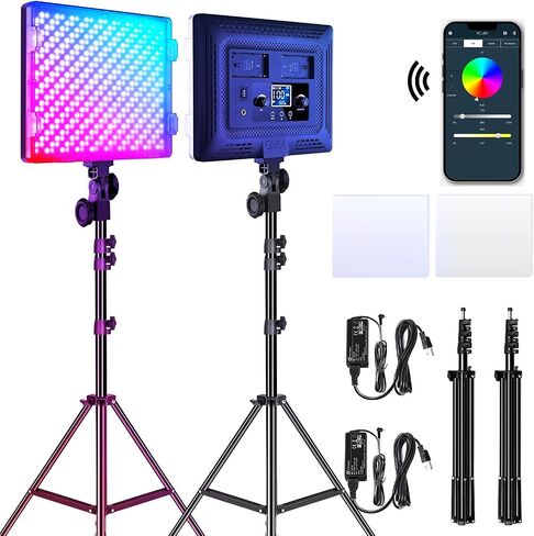 GVM RGB LED Video Lights Photography Lighting Kit, 50W Bi-Color 3200K-5600K Studio Lights, 2-Packs 672 Led Beads APP Control Film Lights Panels for Videography/Streaming/Gaming/YouTube CRI 97+ in Saudi Arabia