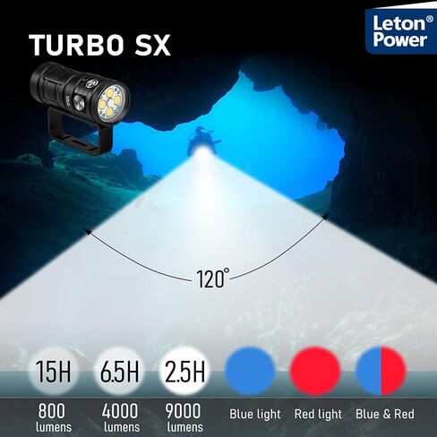 ضوء الغطس، مصباح فيديو تحت الماء LetonPower TS SX 11000 لومن 100 متر، مصباح يدوي للغوص، مصباح غوص سكوبا، مصباح يدوي مقاوم للماء مع الرياضات المائية، تصوير الفيديو تحت الماء والتصوير الفوتوغرافي in Kuwait