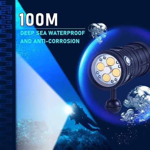 ضوء الغطس، مصباح فيديو تحت الماء LetonPower TS SX 11000 لومن 100 متر، مصباح يدوي للغوص، مصباح غوص سكوبا، مصباح يدوي مقاوم للماء مع الرياضات المائية، تصوير الفيديو تحت الماء والتصوير الفوتوغرافي in Kuwait