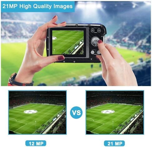 كاميرا مقاومة للماء 21 ميجابكسل 1080 بكسل كاميرا رقمية تحت الماء مع فلاش 2.8 بوصة LCD، كاميرا رقمية عالية الدقة قابلة لإعادة الشحن (أزرق وبطاقة 32 جيجا) in Kuwait