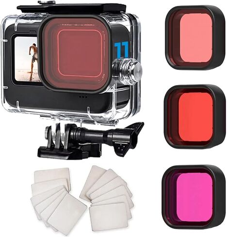 غطاء مقاوم للماء من FitStill لـ Go Pro Hero 11 Black/Hero 10 Black/Hero 9 Black، غطاء حماية للغوص تحت الماء بطول 60 مترًا مع 3 مرشحات in Saudi Arabia