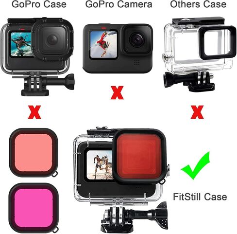 غطاء مقاوم للماء من FitStill لـ Go Pro Hero 11 Black/Hero 10 Black/Hero 9 Black، غطاء حماية للغوص تحت الماء بطول 60 مترًا مع 3 مرشحات in Saudi Arabia