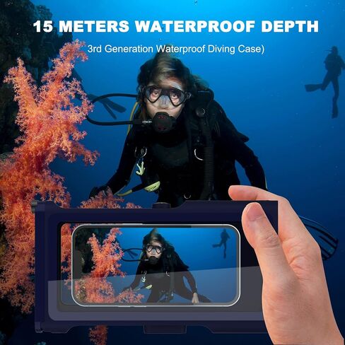 MRUOZRUI Bluetooth Connection 3rd Gen Diving Waterproof Case, Professional 15m/50ft Underwater Photo & Video Case for Snorkeling, Scuba Dive Phone Case Fits for iPhone/Samsung/Universal Black-Purple in Kuwait