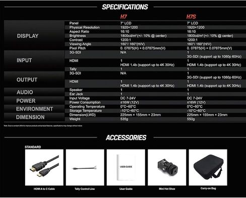 LILLIPUT H7 7 Inch 1800nits 3D LUT DSLR Camera Field Monitor High Brightness Sunlight Viewable Full HD 1920x1200 4K HDMI Input Output in Saudi Arabia