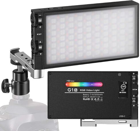 Pixel G1s RGB Video Light, Built-in 12W Rechargeable Battery LED Camera Light Full Color 12 Common Light Effects, CRI≥97 2500-8500K LED Video Light Panel with Aluminum Alloy Body in Saudi Arabia
