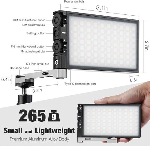 Pixel G1s RGB Video Light, Built-in 12W Rechargeable Battery LED Camera Light Full Color 12 Common Light Effects, CRI≥97 2500-8500K LED Video Light Panel with Aluminum Alloy Body in Saudi Arabia