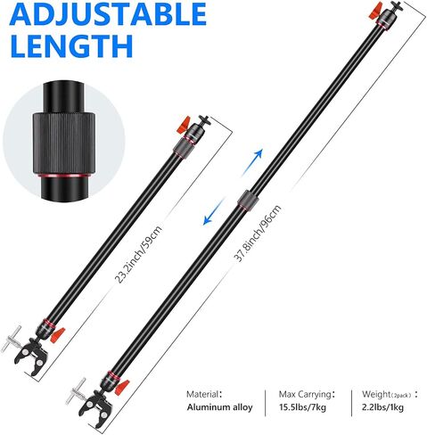 Neewer Camera Slider Support Arm Stabilizer, 2-Pack Adjustable Tripod Stability Arm for Increasing Stability in Aluminum Alloy, Extendable Poles for Camera Video Slider Rail with C Clamps and BallHead in Saudi Arabia