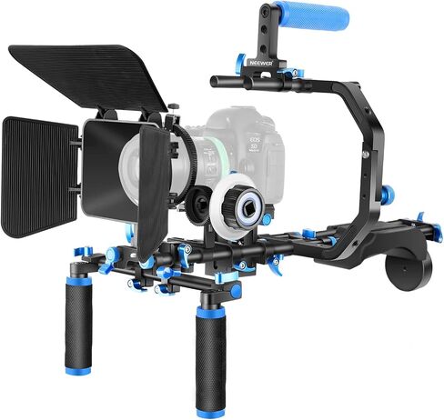Neewer Shoulder Rig Kit for DSLR Cameras and Camcorders, Movie Video Film Making System with Matte Box, Follow Focus, C-Shaped Bracket, 15mm Rods, Handgrip, 1/4" & 3/8" Threads (Blue + Black) in Saudi Arabia