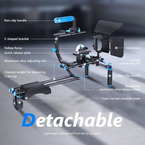 Neewer Shoulder Rig Kit for DSLR Cameras and Camcorders, Movie Video Film Making System with Matte Box, Follow Focus, C-Shaped Bracket, 15mm Rods, Handgrip, 1/4" & 3/8" Threads (Blue + Black) in Saudi Arabia