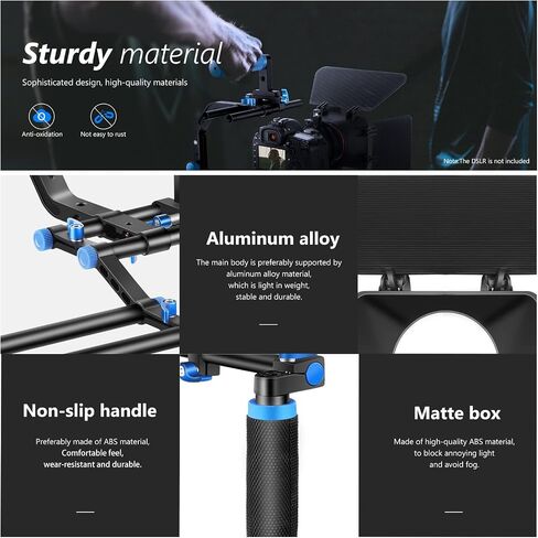 Neewer Shoulder Rig Kit for DSLR Cameras and Camcorders, Movie Video Film Making System with Matte Box, Follow Focus, C-Shaped Bracket, 15mm Rods, Handgrip, 1/4" & 3/8" Threads (Blue + Black) in Saudi Arabia