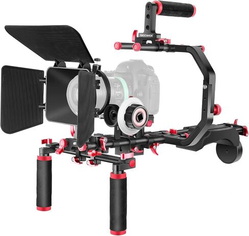 Neewer Shoulder Rig Kit for DSLR Cameras and Camcorders, Movie Video Film Making System with Matte Box, Follow Focus, C-Shaped Bracket, 15mm Rods, Handgrip, 1/4" & 3/8" Threads (Blue + Black) in Kuwait