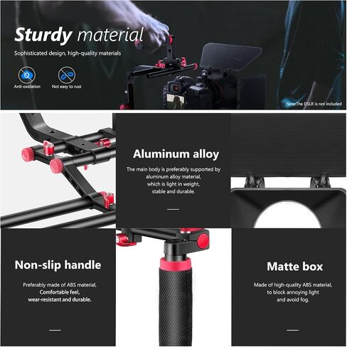 Neewer Shoulder Rig Kit for DSLR Cameras and Camcorders, Movie Video Film Making System with Matte Box, Follow Focus, C-Shaped Bracket, 15mm Rods, Handgrip, 1/4" & 3/8" Threads (Blue + Black) in Kuwait