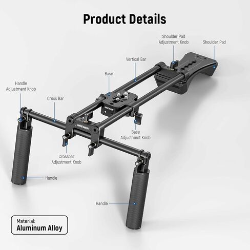 NEEWER Universal Shoulder Rig Kit, 16"/40cm Extended 15mm Rod Support System Camera Stabilizer for DSLR Camcorder for Filmmaking, Compatible with SmallRig Follow Focus/Lens Support/Matte Box, SR004 in Saudi Arabia