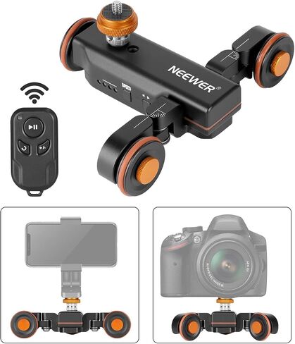 Neewer 3-Wheels Wireless Video Camera Dolly, 3-Speed Motorized Electric Track Rail Slider Dolly Car with Remote Control, Compatible with DSLR Camera, Camcorder, Gopro, iPhone, and Android Smartphone in Saudi Arabia