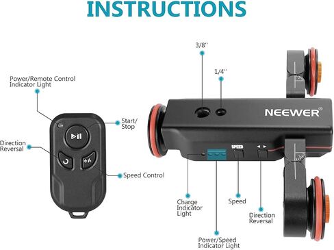 Neewer 3-Wheels Wireless Video Camera Dolly, 3-Speed Motorized Electric Track Rail Slider Dolly Car with Remote Control, Compatible with DSLR Camera, Camcorder, Gopro, iPhone, and Android Smartphone in Saudi Arabia