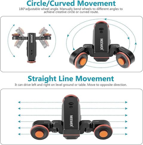 Neewer 3-Wheels Wireless Video Camera Dolly, 3-Speed Motorized Electric Track Rail Slider Dolly Car with Remote Control, Compatible with DSLR Camera, Camcorder, Gopro, iPhone, and Android Smartphone in Saudi Arabia