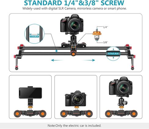 Neewer 3-Wheels Wireless Video Camera Dolly, 3-Speed Motorized Electric Track Rail Slider Dolly Car with Remote Control, Compatible with DSLR Camera, Camcorder, Gopro, iPhone, and Android Smartphone in Saudi Arabia