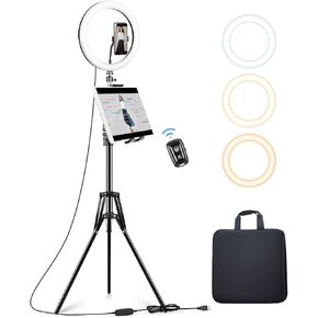 Elitehood 12’’ Ring Light with Tripod Stand (72’’ Tall) & iPad/Phone Holder, Dimmable Selfie Circle LED Lights Ringlight for Video Recording, Conference, Makeup, Laptop, Computer, Webcam, YouTube in Kuwait