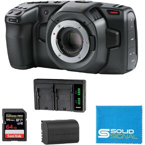 Blackmagic Design Pocket Cinema Camera 6K Pro Bundle – Includes SanDisk Extreme Pro 64GB SDXC Card, Additional NP-F570 Battery, Dual Battery Charger, and SolidSignal Microfiber Cloth in Kuwait