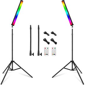 عصا إضاءة فيديو RGB LED مع حامل، QEUOOIY 360 درجة لون كامل 2500-9500K إضاءة استوديو محمولة للتصوير الفوتوغرافي، بطارية قابلة لإعادة الشحن 5000 مللي أمبير في الساعة ومغناطيس مع حامل ثلاثي القوائم 27 بوصة - 78.7 بوصة لمدونة الفيديو