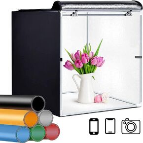 Lightbox, GLZ 24x24 Inch Photo Studio Light Box Shooting Tent Kit with Dimmable and Movable LED Lights, Carry Bag and 3 Color backdrops for Photoshoot (White Black Orange)