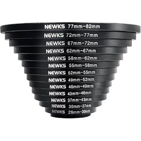 مجموعة حلقات محول مرشح الأشعة فوق البنفسجية 13 قطعة من Newks، طقم حلقة محول معدني 26-30 مم 30-37 مم 37-43 مم 43-46 مم 46-49 مم 49-52 مم 52-55 مم 55-58 مم 58-62 مم 62-67 مم 67-72 مم 72-77 مم 77-82 ملم لعدسة الكاميرا