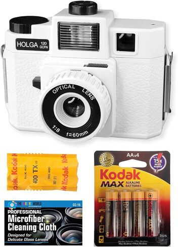 كاميرا فيلم Holga 120GCFN متوسطة الحجم مع فلاش مدمج مع حزمة أفلام Kodak TX 120 باللونين الأبيض والأسود مع الملحقات in Kuwait