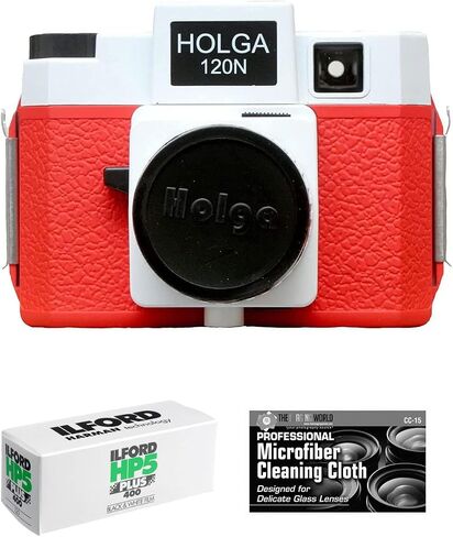 Holga 120N Medium Format Film Camera (White) with Ilford HP5 120 Film Bundle and Microfiber Cloth in Saudi Arabia