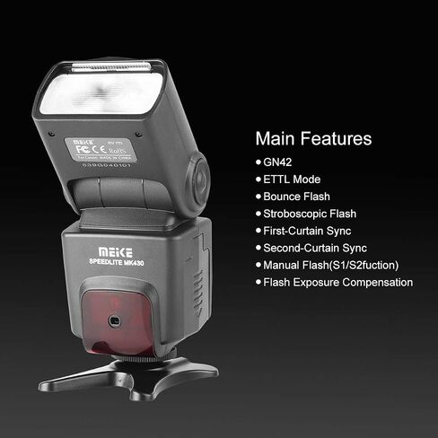 Meike MK430 E-TTL Speedlite Shoe Mount Flash for 70D 77D 80D Rebel T7i T6i T6s T6 T5i T5 T4i T3i SL2 and Other EOS DSLR Cameras in Saudi Arabia