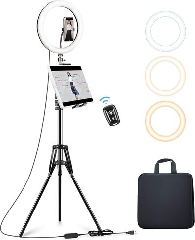 Elitehood 12’’ Ring Light with Tripod Stand (72’’ Tall) & iPad/Phone Holder, Dimmable Selfie Circle LED Lights Ringlight for Video Recording, Conference, Makeup, Laptop, Computer, Webcam, YouTube in Kuwait