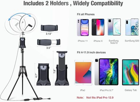 Elitehood 12’’ Ring Light with Tripod Stand (72’’ Tall) & iPad/Phone Holder, Dimmable Selfie Circle LED Lights Ringlight for Video Recording, Conference, Makeup, Laptop, Computer, Webcam, YouTube in Kuwait
