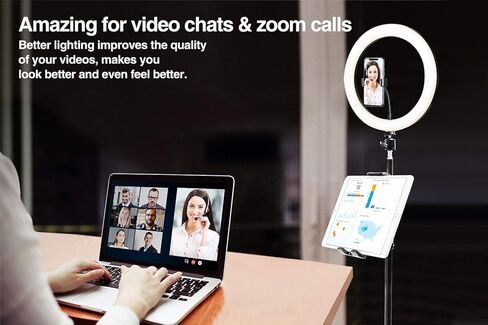 Elitehood 12’’ Ring Light with Tripod Stand (72’’ Tall) & iPad/Phone Holder, Dimmable Selfie Circle LED Lights Ringlight for Video Recording, Conference, Makeup, Laptop, Computer, Webcam, YouTube in Kuwait