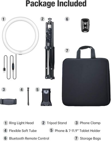 Elitehood 12’’ Ring Light with Tripod Stand (72’’ Tall) & iPad/Phone Holder, Dimmable Selfie Circle LED Lights Ringlight for Video Recording, Conference, Makeup, Laptop, Computer, Webcam, YouTube in Kuwait