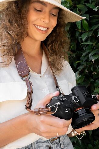 MegaGear Sierra Genuine Full-Grain Leather Camera Strap — Vintage Shoulder & Neck Strap for Canon, Sony, Fuji, Leica, Nikon, Olympus DSLR & Mirrorless — 39-47 in Adjustable, Hand-Stitched, Black in Saudi Arabia