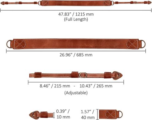 MegaGear Sierra Genuine Full-Grain Leather Camera Strap — Vintage Shoulder & Neck Strap for Canon, Sony, Fuji, Leica, Nikon, Olympus DSLR & Mirrorless — 39-47 in Adjustable, Hand-Stitched, Black in Saudi Arabia