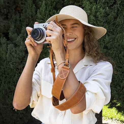 MegaGear Sierra Genuine Full-Grain Leather Camera Strap — Vintage Shoulder & Neck Strap for Canon, Sony, Fuji, Leica, Nikon, Olympus DSLR & Mirrorless — 39-47 in Adjustable, Hand-Stitched, Black in Saudi Arabia