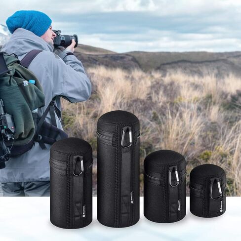 بور اكسترا حافظة عدسة بسحاب 4X مع نيوبرين واقي سميك لعدسة كاميرا DSLR (متوافقة مع كانون ونيكون وسوني واوليمبوس وباناسونيك) تتضمن: S وM وL وXL in Kuwait