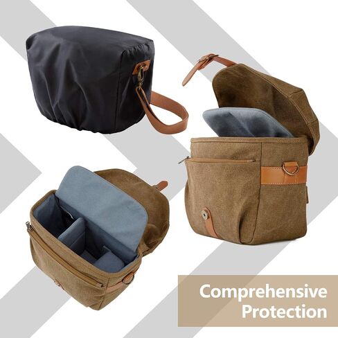 BAGSMART Canvas Crossbody Camera Bag with Rain Cover for Women Men, Black | SLR DSLR Camera Case, Compact Camera Shoulder Bag in Saudi Arabia