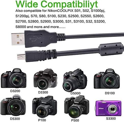 اليتوتوماو كيبل USB بديل لنقل الصور لكاميرا نيكون ديجيتال UC-E6 SLR DSLR D3300 D3400Ã' D750 D7200 كولبيكس L340 L32 A10 P520 P510 P500 S6000 S9200 S6300 S3300 S91000 Sكاميرا والمزيد in Kuwait