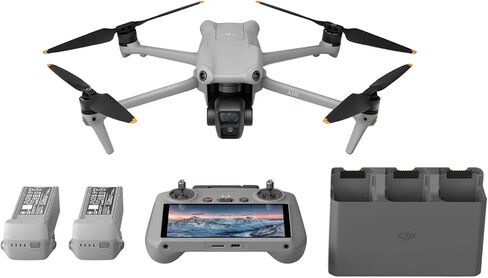مجموعة DJI Air 3 Fly More Combo مع DJI RC 2 (جهاز التحكم عن بعد بالشاشة)، طائرة بدون طيار مع كاميرات أساسية مزدوجة متوسطة وواسعة الزاوية للبالغين، دقة 4K HDR، أقصى وقت طيران 46 دقيقة، 48 ميجابكسل، بطاريتين إضافيتين in Kuwait