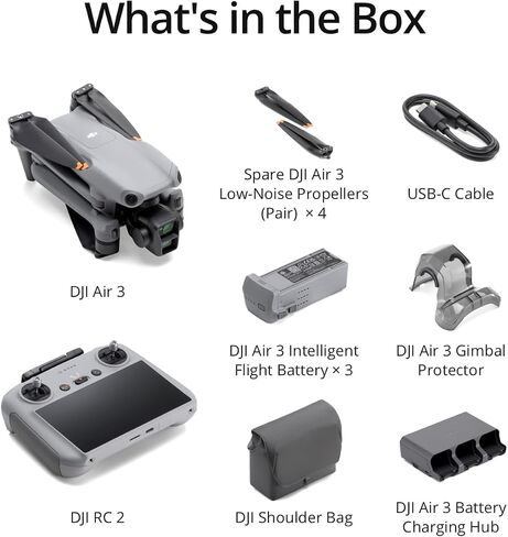 مجموعة DJI Air 3 Fly More Combo مع DJI RC 2 (جهاز التحكم عن بعد بالشاشة)، طائرة بدون طيار مع كاميرات أساسية مزدوجة متوسطة وواسعة الزاوية للبالغين، دقة 4K HDR، أقصى وقت طيران 46 دقيقة، 48 ميجابكسل، بطاريتين إضافيتين in Kuwait