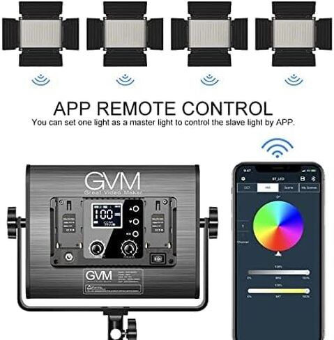 GVM RGB LED Video Light with Bluetooth Control, 880RS 60W Photography Lighting kit Dimmable LED Panel with LCD Screen, 3 Packs Studio Light for YouTube, Streaming, Gaming, 8 Applicable Scenes, CRI97 in Kuwait