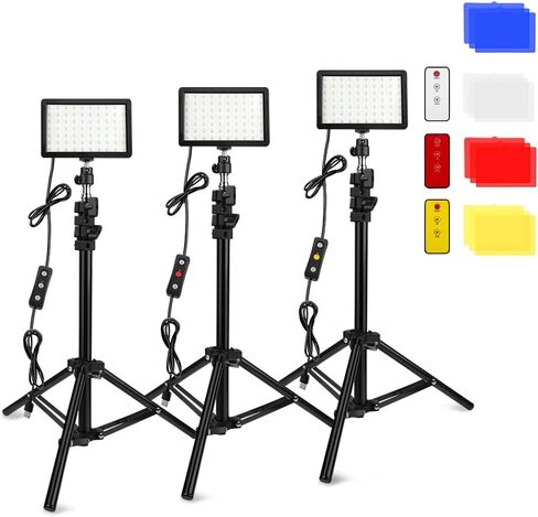 3 Packs 70 LED Video Light with Adjustable Tripod Stand/Color Filters, Obeamiu 5600K USB Studio Lighting Kit for Tablet/Low Angle Shooting, Collection Portrait YouTube Photography in Saudi Arabia