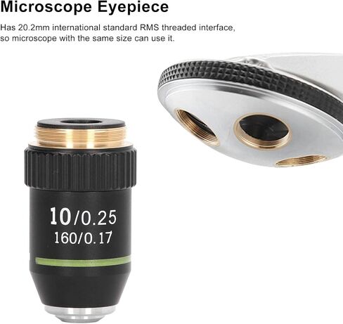 Achromatic Objective Lens 10X High Power Microscope Lens 20.2mm Interface Standard RMS Microscope Eyepiece Replacement in Kuwait