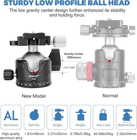 Ball Head Mount, CAVIX 36mm Ball Head Camera Tripod Head with 1/4“ Arca Swiss Quick Release Plate for Tripod, Monopod, DSLR, Camera,Load 33lb/15kg in Saudi Arabia