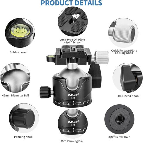 Ball Head Mount, CAVIX 36mm Ball Head Camera Tripod Head with 1/4“ Arca Swiss Quick Release Plate for Tripod, Monopod, DSLR, Camera,Load 33lb/15kg in Saudi Arabia